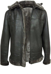 Fur Shearling Bomber Aviator Flying Pilot B3 Black Leather Jacket
